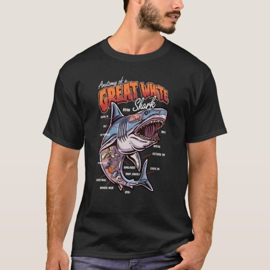 T-shirt Anatomy of a White Shark Fish Shark Educational (Devant)