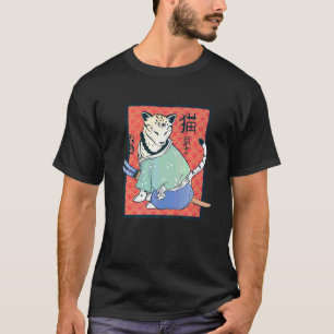 T-shirt Ancien Chat Samouraï Japonais Classique Vintage N