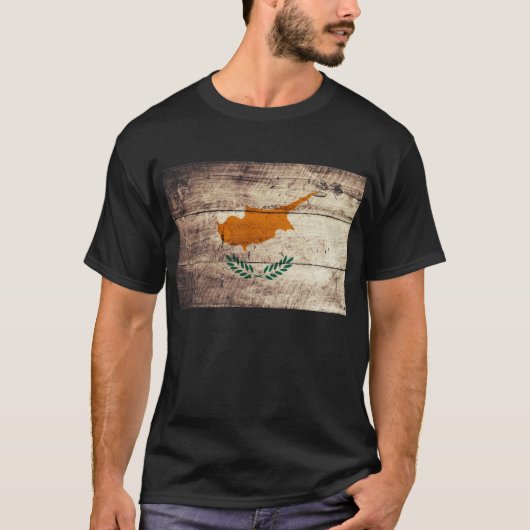 T-shirt Ancien Drapeau Chypre En Bois ; (Devant)