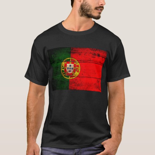 T-shirt Ancien Drapeau Portugais En Bois ; (Devant)