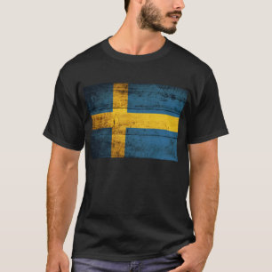 T-shirt Ancien Drapeau Suédois En Bois ;