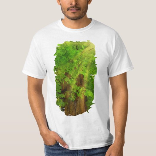 T-shirt Ancienne Branche Épaisse Arbre Vert Et Soleil (Devant)