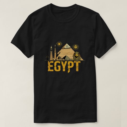 T-shirt Ancient Egypt Landmarks Graphic Design on Black Ba (Design devant)