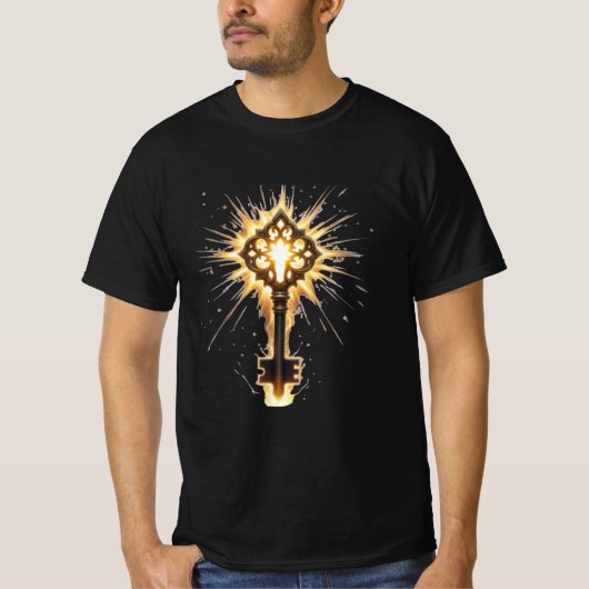 T-shirt Ancient Fantasy Key with Magical Light – Radiant E (Devant)
