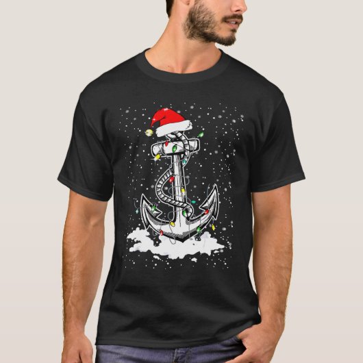 T-shirt Ancre Bateau Voile Arbre de Noël Lumières Père Noë (Devant)