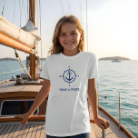 T-shirt Ancre de boussole nautique Votre bateau ou nom Bla<br><div class="desc">Une boussole nautique et une Ancre avec votre nom ou nom de bateau sur un T-shirt blanc pour filles.</div>