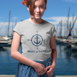 T-shirt Ancre de boussole nautique Votre bateau ou nom Gri