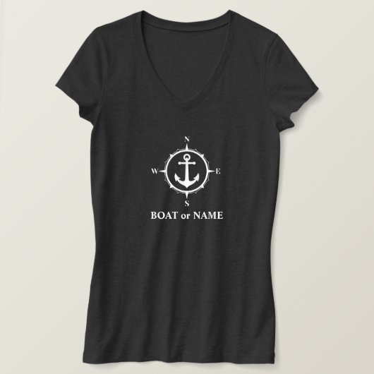 T-shirt Ancre de boussole nautique Votre bateau ou nom Gri (Design devant)