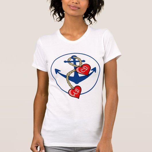 T-shirt Ancre de Monogramed avec des coeurs (Devant)