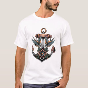 T-shirt Ancre et    design de tatouage hirondelleT-shirt