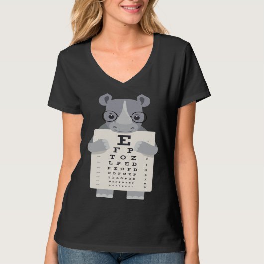 T-shirt and Cute Rhino with Glasses holding an Eye Chart (Devant)
