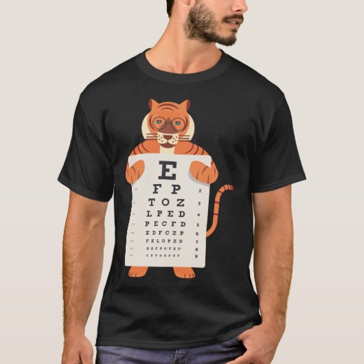 T-shirt and Cute Tiger with Glasses holding an Eye Chart   (Devant)