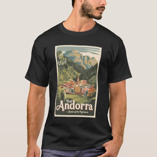 T-shirt Andorre Illustration Voyage Art Vintage (Devant)