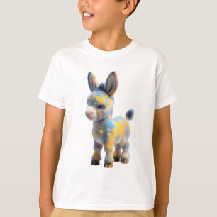 T-shirt Âne Artiste Enfant aux Pastels Éclaboussés