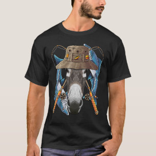 T-shirt Âne de pêche en plein air Pêcheur Animal Mignon Fl