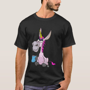 T-shirt Âne Licorne Drôle et Grincheux avec Tasse à Café P