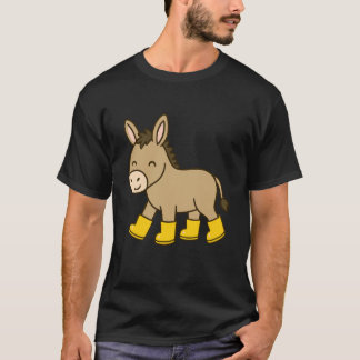T-shirt Âne mignon en bottes de pluie