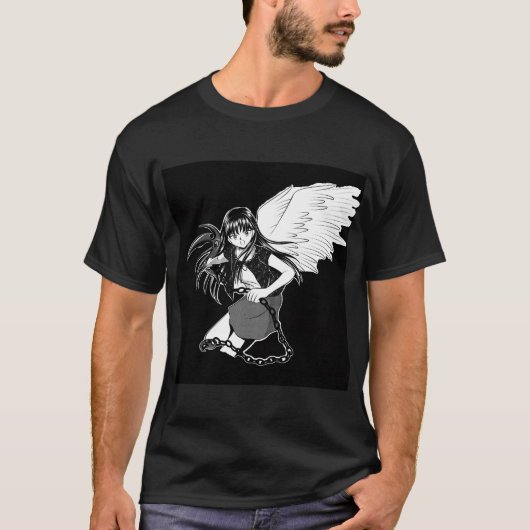 T-shirt Ange au sol : Double noir (Devant)
