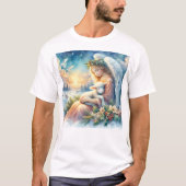 T-shirt Ange de Noël avec agneau en paix en hiver (Devant)