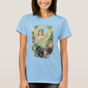 T-shirt Ange de Pâques victorien avec fleurs de pensée vio
