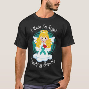 T-shirt Ange observant au-dessus de moi le ruban turquoise