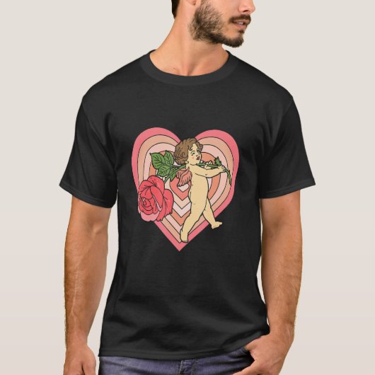 T-shirt Angel Cherub mignon avec Rouge Rose Coeur amour Va (Devant)