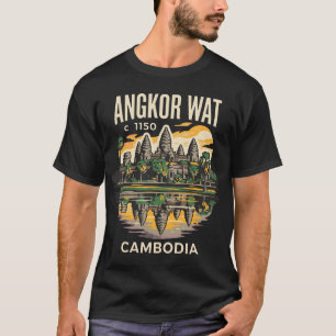 T-shirt Angkor Wat Cambodge Affiche de voyage Rétro 70