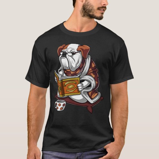 T-shirt Anglais Buldog Book Reading Dog Funny Pet (Devant)