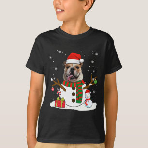 T-shirt Anglais Bulldog Christmas Pyjama Snowman Amoureux 