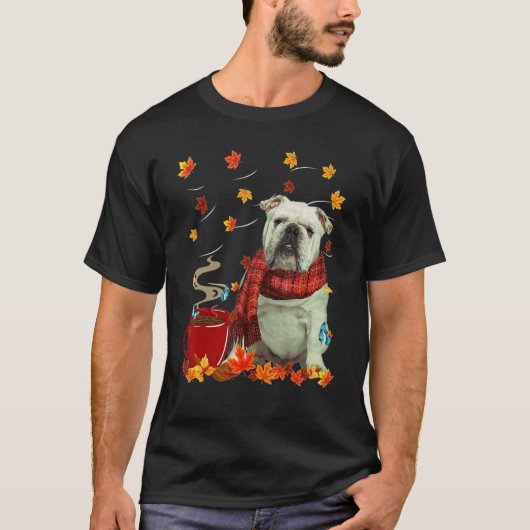 T-shirt Anglais Bulldog Fall Chocolat Hot Dog Automne (Devant)