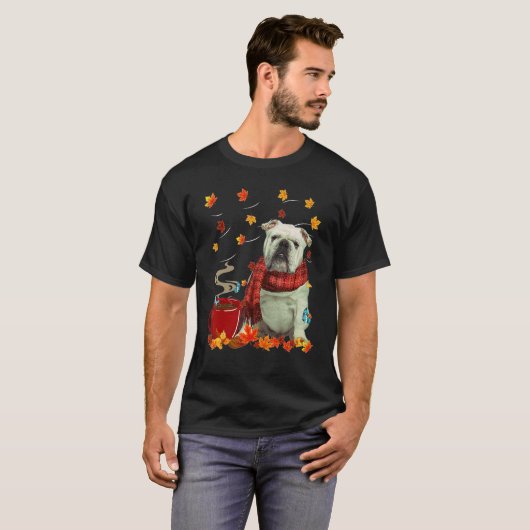 T-shirt Anglais Bulldog Fall Chocolat Hot Dog Automne (Devant entier)