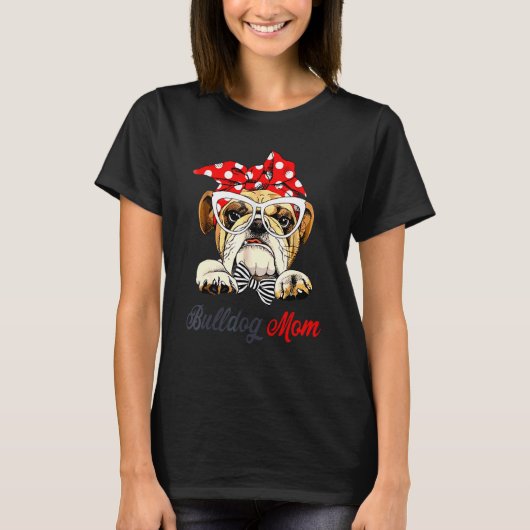T-shirt Anglais Bulldog Lote mignonne Bully Chien Maman Fe (Devant)