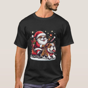 T-shirt Anglais Bulldog noël santa claus équitation Funny