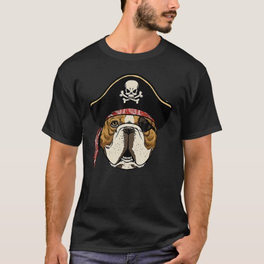 T-shirt Anglais Bulldog Pirate Casquette Halloween Boys En (Devant)