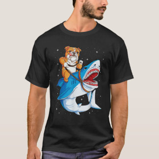 T-shirt Anglais Bulldog Riding Shark Jawsome Amoureux des 