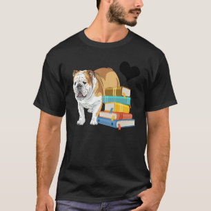 T-shirt Anglais Bulldog Stack De Livres Book Chien Proprié