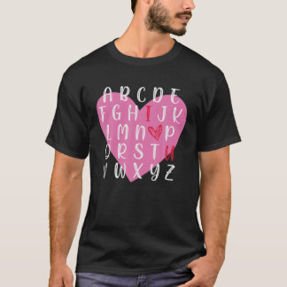 T-shirt Anglais Enseignant Alphabet Coeur Aimer Vous Vale 