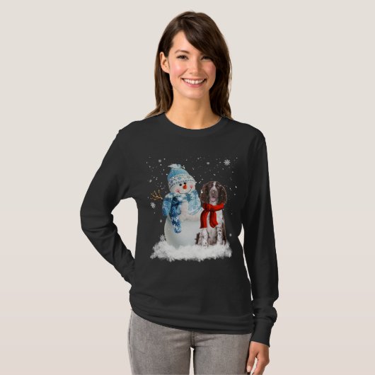 T-shirt Anglais Springer espagnol Noël Snowman Christman (Devant entier)