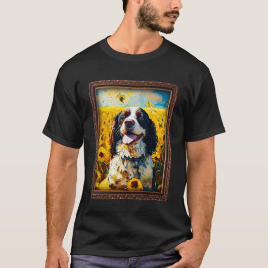 T-shirt Anglais Springer Spaniel Peinture Tournesol Fleur (Devant)