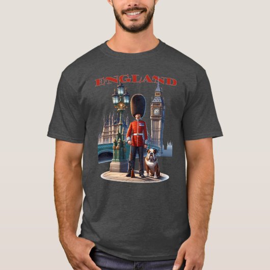 T-shirt Angleterre Buckingham Palace Guard et Bulldog (Devant)