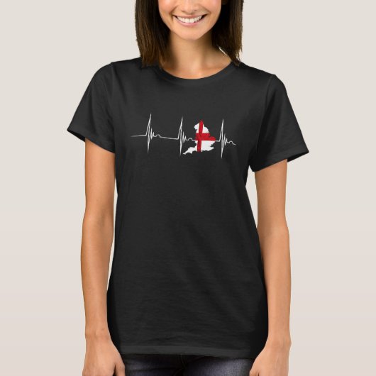 T-shirt Angleterre Carte Heartbeat EKG Pulse England Drape (Devant)