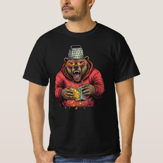 T-shirt Angry Bear Grating Cheese with Cheese Grater Hat