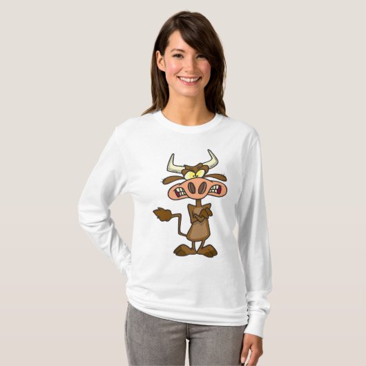 T-shirt Angry Cartoon Bull Funny Grumpy (Devant entier)