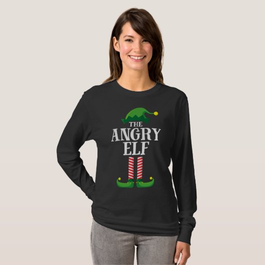 T-shirt Angry Elf Correspondant Famille Groupe Noël (Devant entier)