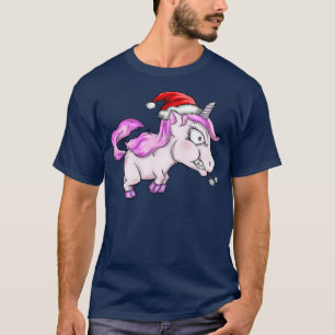 T-shirt Angry Pink Christmas Unicorn With Santas Casquette