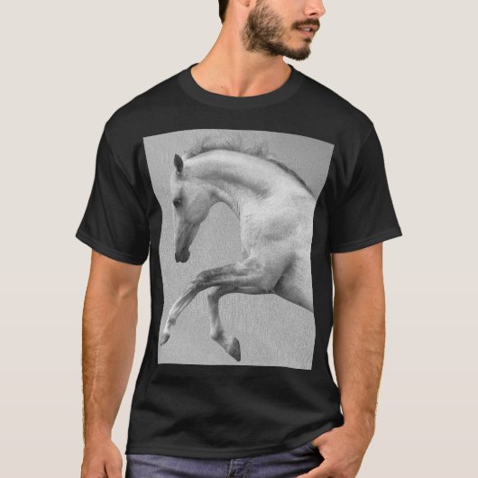 T-shirt Animal Curvet Cheval Modèle Mens Noir Moderne (Devant)