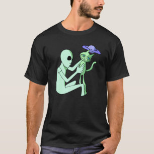 T-shirt Animal de compagnie alien mignon caressant un chat