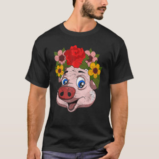 T-shirt Animal de ferme Cochonnet mignon Fleurs de jardin