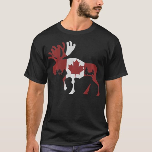 T-shirt Animal d'orignal Drapeau canadien Feuille d'érable (Devant)