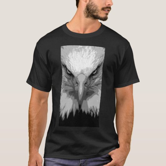 T-shirt Animal Eagle Visage Modèle Moderne Mens Noir (Devant)